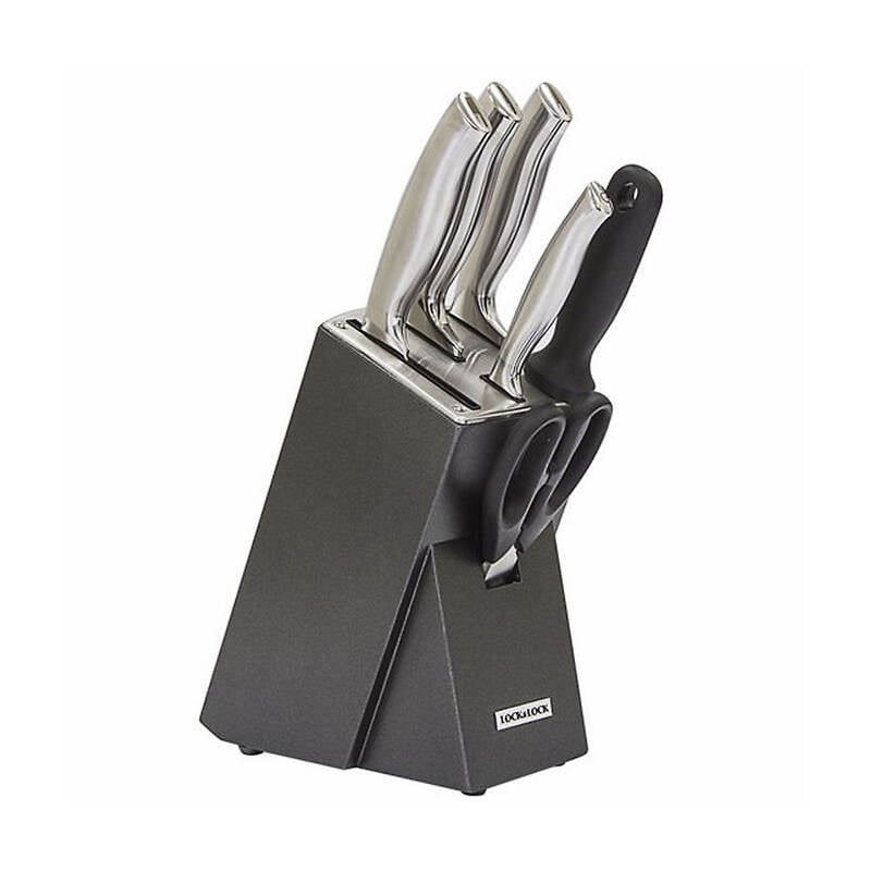 Bộ Dao 7 Món Thép Không Gỉ (4 Dao, 1 Kéo, 1 Đồ Mài, 1 Hộp Đựng Dao) - Màu Đen - LocknLock - CKK301, , large image number null